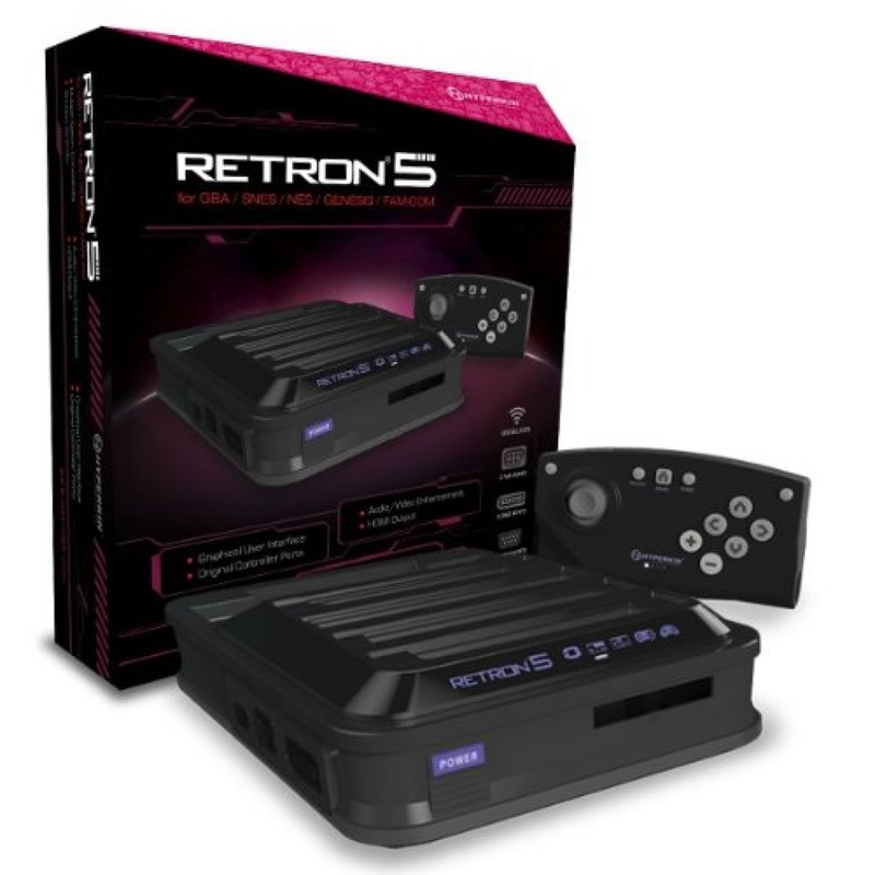 The Hyperkin Retron 5. It supports many systems, but it lacks Nintendo 64 support.